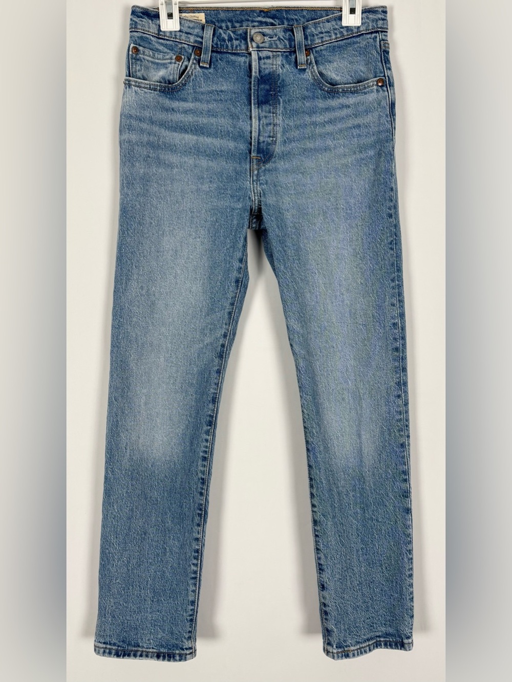 Levi’s 501 Medium Wash Mid Rise Slim Straight Leg Jeans Size 28W 30L - Picture 2 of 9